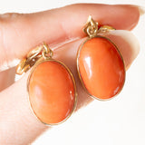 Vintage 18K yellow gold orange coral and diamond drop earrings (approx. 0.18ctw), 60s/70s