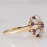 Anello a fiore vintage in oro giallo 8K con ametiste (0.30ctw ca.) e opali, anni ‘80