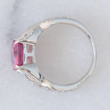 Anello da cocktail vintage in platino con tormalina rosa (3.25ct) e diamanti (0.77ctw), anni ‘70/‘80