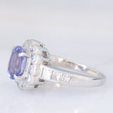 Anello a margherita in platino con tanzanite (1.70ct) e diamanti (1.28ctw), anni '90/anni '2000