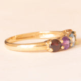 Vintage-Ring aus 9 Karat Gelbgold mit Granat, Amethyst, blauem Topas, grünem Diopsid und Citrinquarz, Jahr 2006