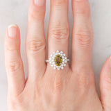 Anello a fiore vintage in platino con topazio verde (2.76ct) e diamanti (1.11ctw), anni ‘2000