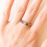 Vintage-Ring aus 9 Karat Gelbgold mit Granat, Amethyst, blauem Topas, grünem Diopsid und Citrinquarz, Jahr 2006