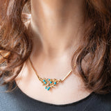 Collier vintage in oro giallo 8K con turchesi e diamante, anni ‘50