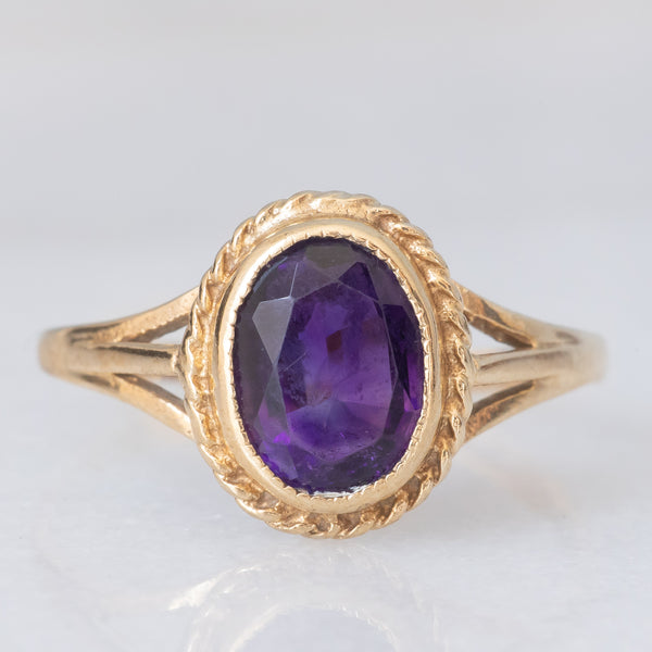 Anello da cocktail vintage in oro giallo 9K con ametista (1ct ca.), anno 1991