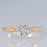 Anel vintage em ouro amarelo 9K com diamantes lapidados brilhantes (0.21ctw aprox.), ano 1977