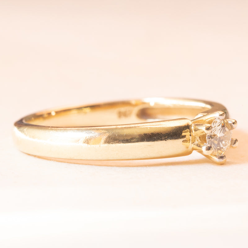 Solitario vintage in oro giallo 14K con diamante di taglio brillante (0.17ct ca.), anni ‘60