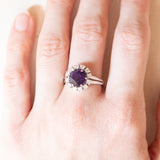 Vintage-Gänseblümchenring aus 14-karätigem Weißgold mit Amethyst (ca. 1.90 ct) und Diamanten im Brillantschliff (ca. 0.48 ctw), 70er Jahre