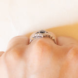 Art-Deco-Ring aus Platin und 18 Karat Weißgold mit Saphir und Rosettendiamant, 30er Jahre