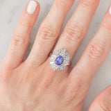 Anello ballerina vintage in platino con tanzanite (1.63ct) e diamanti (1.13ctw), anni ‘80/‘90