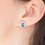 Orecchini a margherita vintage in platino con zaffiri (2.16ct) e diamanti (0.88ctw), anni ‘80
