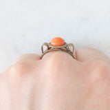 Vintage 8K Yellow Gold Orange Coral Ring, 60s