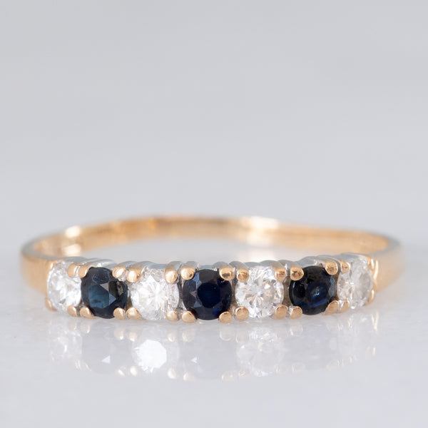 Veretta vintage in oro giallo 9K con zaffiri (0.18ctw ca.) e diamanti di taglio brillante (0.16ctw ca.), anno 1987