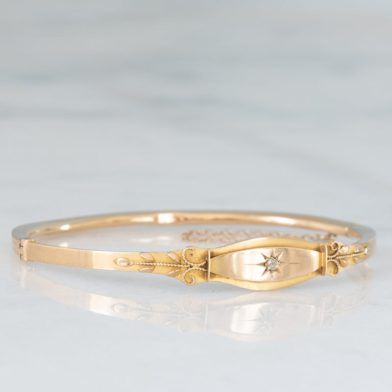 Bracciale rigido antico in oro giallo 9K con diamante di taglio rosetta, primi del ‘900