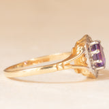Anello a margherita vintage in oro giallo 9K con ametista (0.40ct ca.) e diamanti, anni ‘80