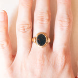 Vintage-Siegelring aus 14-karätigem Gelbgold mit Heliotrop (Blutstein), 50er Jahre