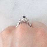 Anello ballerina in platino con zaffiro (0.64ct) e diamanti (0.50ctw), anni ‘80