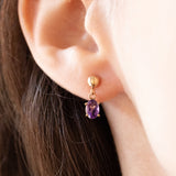 Vintage-Tropfenohrringe aus 9-karätigem Gelbgold mit Amethyst (ca. 0.70 ctw)