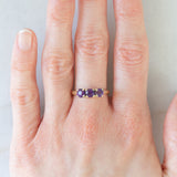 Trilogía vintage de oro amarillo de 14 quilates con amatistas (aprox. 0.90 cts), década de 90