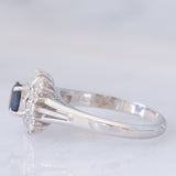 Anello ballerina in platino con zaffiro (0.64ct) e diamanti (0.50ctw), anni ‘80