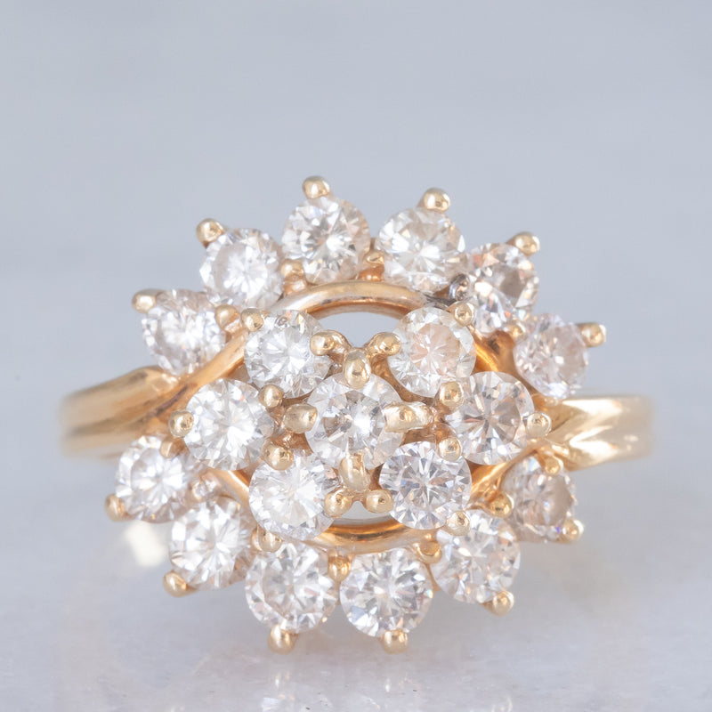 Anello vintage in oro giallo 14K con diamanti di taglio brillante (1.90ctw ca.), anni ‘70