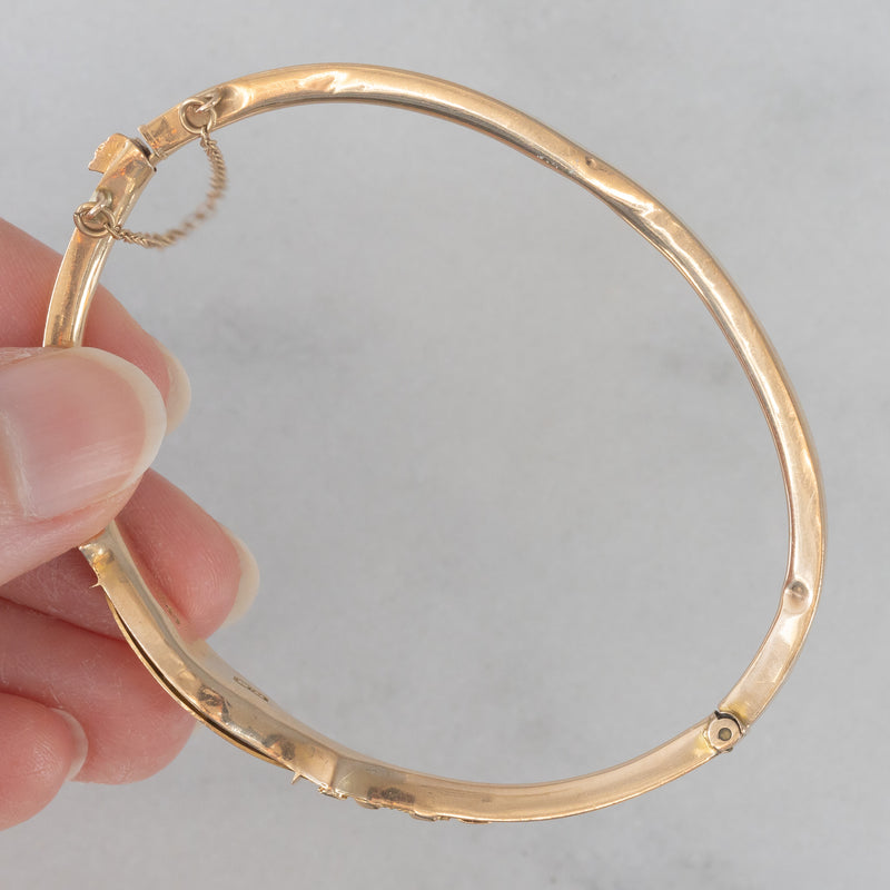 Bracciale rigido antico in oro giallo 9K con diamante di taglio rosetta, primi del ‘900