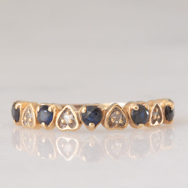 Mezzo eternity vintage in oro giallo 9K con zaffiri (0.40ctw ca.) e diamanti (0.04ctw ca.), anno 1986