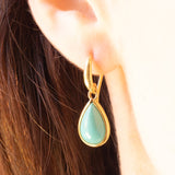 Orecchini pendenti vintage in oro giallo 18K con gocce di turchesi, anni ‘60/‘70
