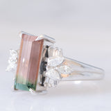 Anello in platino con tormalina watermelon (2.60ct) e diamanti (0.44ctw), anni ‘2000