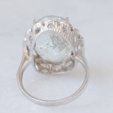 Anello da cocktail vintage in oro bianco 14K con acquamarina (10ct ca.), anni ‘80