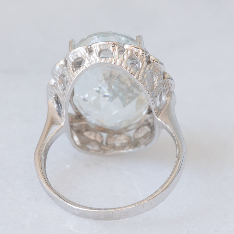 Anello da cocktail vintage in oro bianco 14K con acquamarina (10ct ca.), anni ‘80