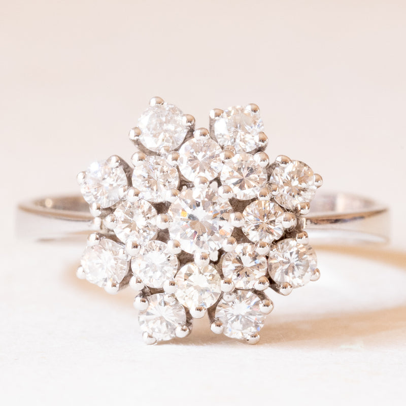 Anello a fiocco di neve vintage in oro bianco 14K con diamanti di taglio brillante (1ctw ca.), anni ‘60