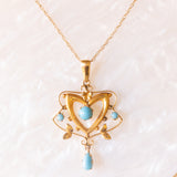 Halskette mit Vintage-Kette aus 9-karätigem Gelbgold und Jugendstil-Lavalier-Anhänger aus 9-karätigem Gelbgold mit Türkispaste