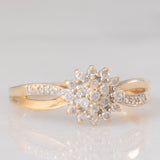 Anello a fiore vintage in oro giallo 9K con diamanti (0.25ctw ca.), anni ‘90