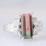 Anello in platino con tormalina watermelon (2.60ct) e diamanti (0.44ctw), anni ‘2000