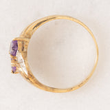 Toi et Moi vintage in oro giallo 9K con ametiste di taglio a cuore (0.80ctw ca.) e diamanti