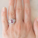 Anello vintage in platino con zaffiro rosa (1.37ct) e diamanti (1ctw), anni ‘90