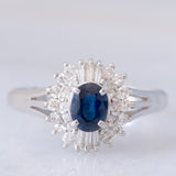 Anello ballerina in platino con zaffiro (0.64ct) e diamanti (0.50ctw), anni ‘80