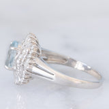 Anello ballerina vintage in platino con acquamarina (0.65ct) e diamanti (0.35ctw), anni ‘80/‘90