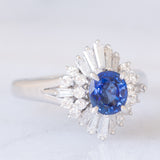 Anello ballerina vintage in platino con zaffiro (1.15ct) e diamanti (0.80ctw), anni ‘80/‘90