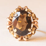 Vintage-Cocktailring aus 14-karätigem Gelbgold mit Rauchquarz (ca. 4.70 Karat), 60er Jahre