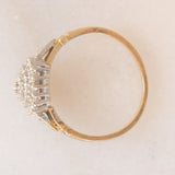 Bague fleur vintage en or jaune et blanc 9 carats avec diamants (environ 0.20 ct au total), 1994