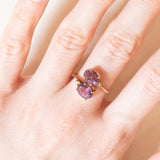 Vintage-Ring „Toi et Moi“ aus 9-karätigem Gelbgold mit Amethysten (ca. 2 Karat) und weißen Spinellen, Jahr 2006