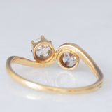 Anello Toi et Moi vintage in oro giallo 14K con diamanti di taglio vecchia Europa (0.40ctw ca.), anni ‘60/‘70