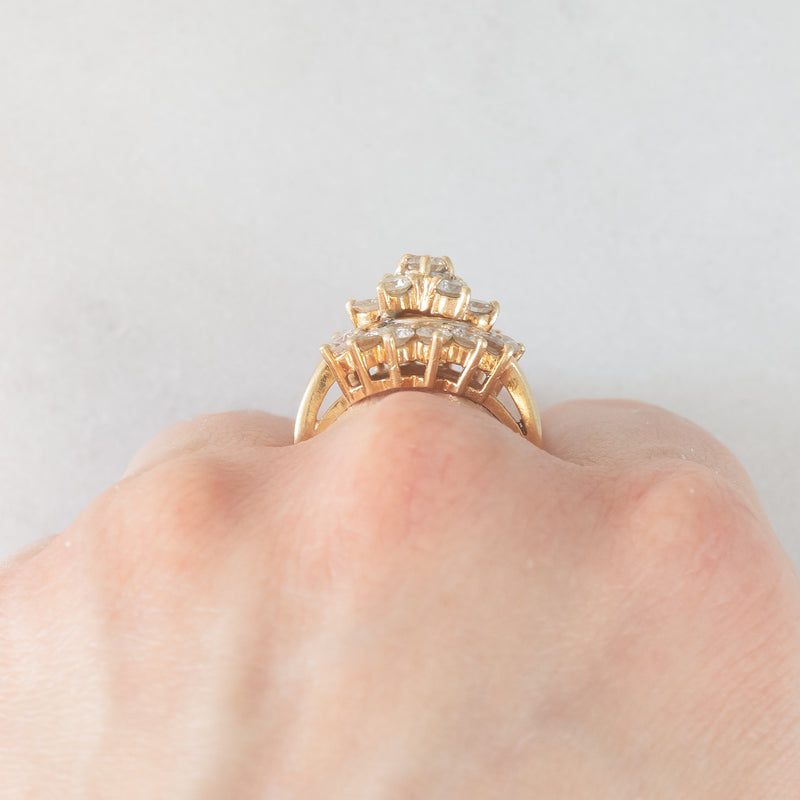 Anello vintage in oro giallo 14K con diamanti di taglio brillante (1.90ctw ca.), anni ‘70