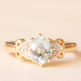 Vintage 9K yellow gold ring with aquamarine (0.60ct approx.) and diamonds (0.03ctw approx.), year 1983