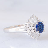 Anello ballerina vintage in platino con zaffiro (1.15ct) e diamanti (0.80ctw), anni ‘80/‘90