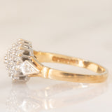 Bague fleur vintage en or jaune et blanc 9 carats avec diamants (environ 0.20 ct au total), 1994