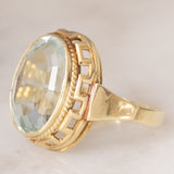 Anello da cocktail vintage in oro giallo 14K con acquamarina (5ct ca.), anni ‘60