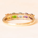 Vintage-Ring aus 9 Karat Gelbgold mit Granat, Amethyst, blauem Topas, grünem Diopsid und Citrinquarz, Jahr 2006